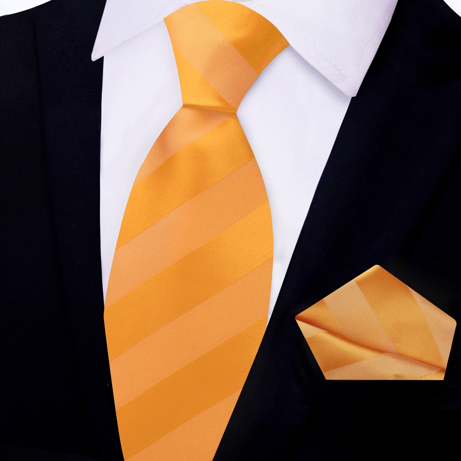 Rich Orange Block Stripe Tie with Matching Pocket Square