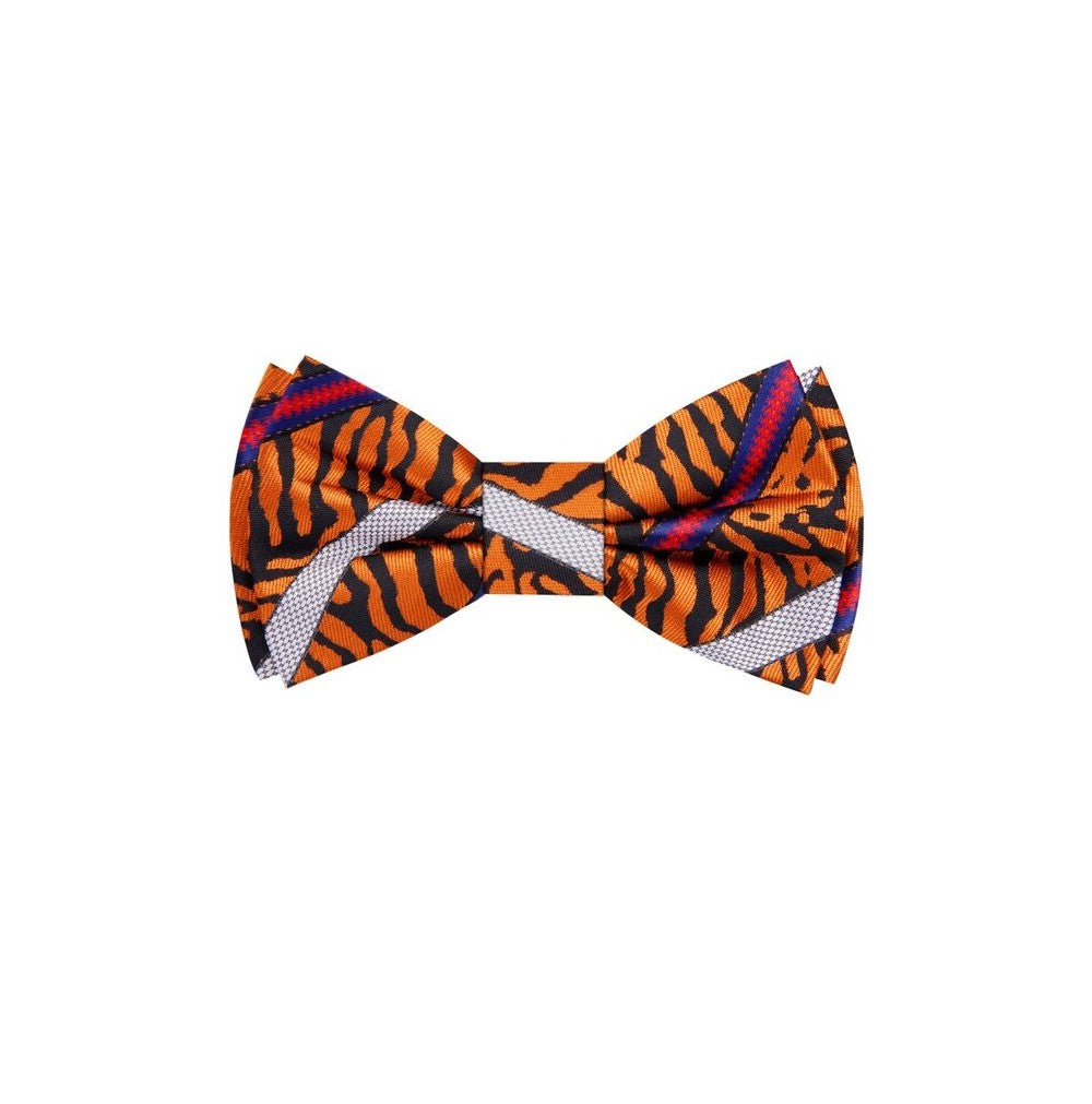 Orange Blue Grey Red Tiger and Stripe Pattern Bow Tie  