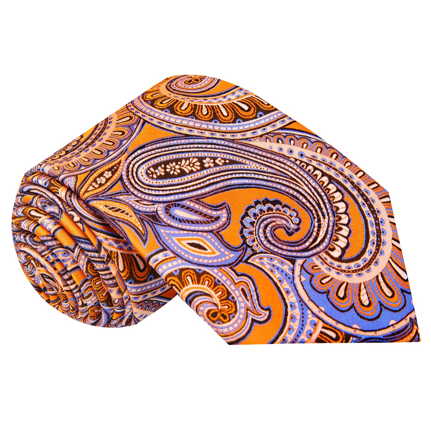A Orange, White Paisley Pattern Silk Necktie