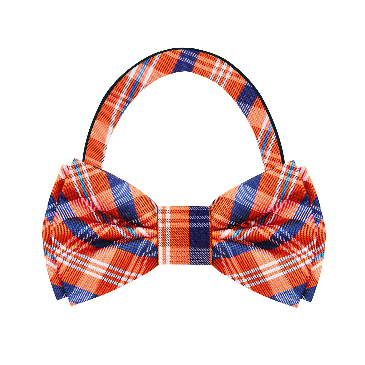 Orange and Blue Plaid Bow Tie Pre Tied