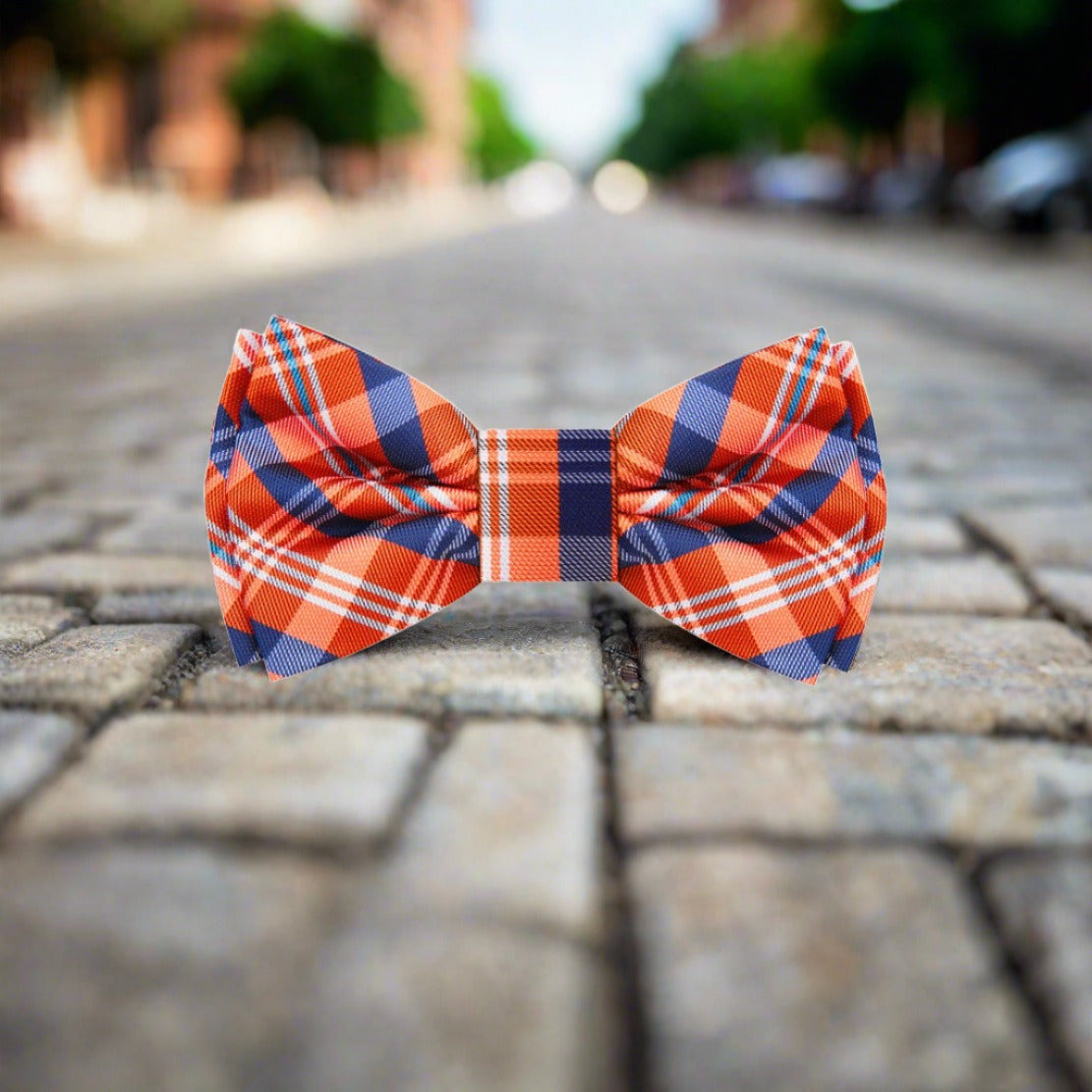 Orange, Blue Plaid Bow Tie