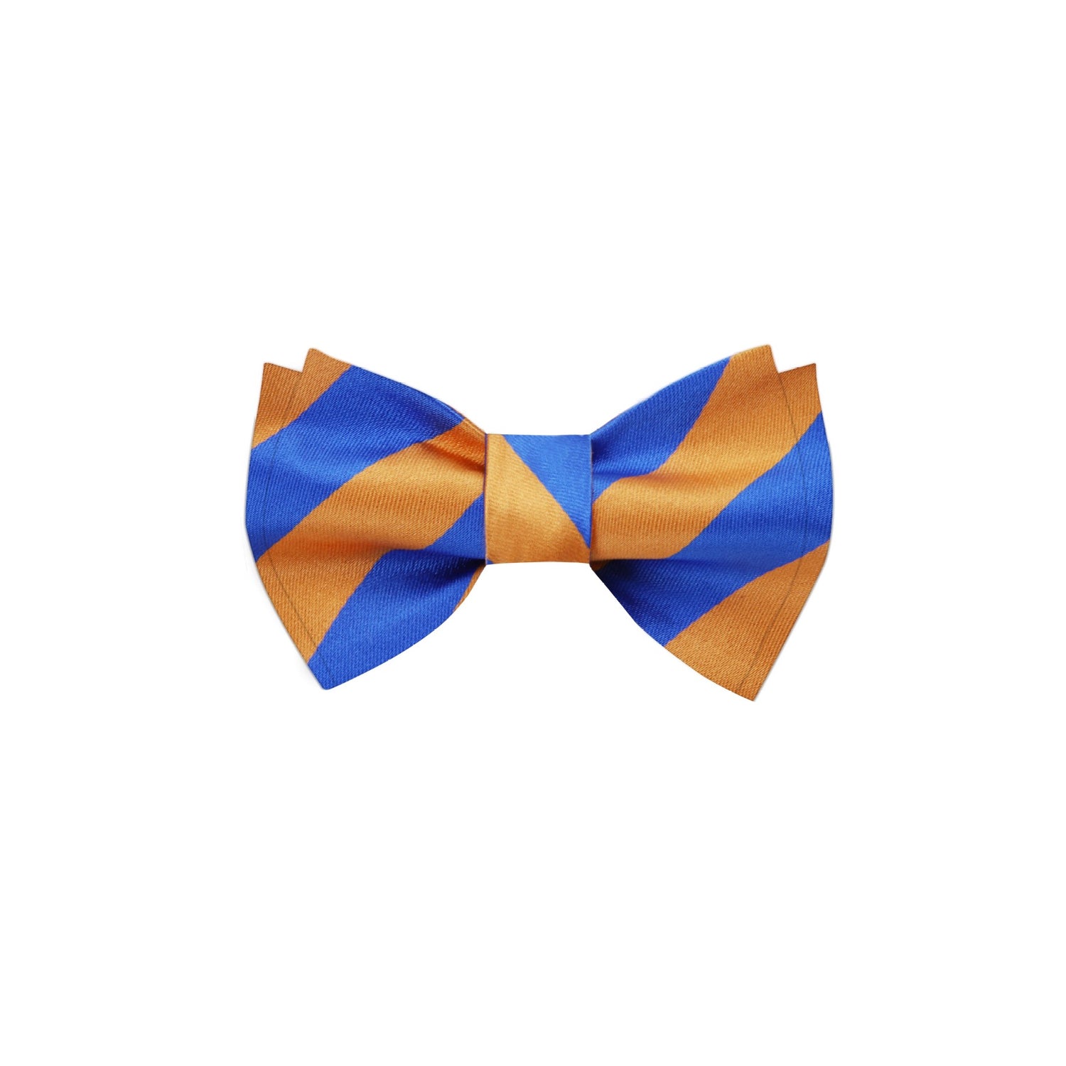An Orange, Blue Stripe Pattern Silk Self Tie Bow Tie 