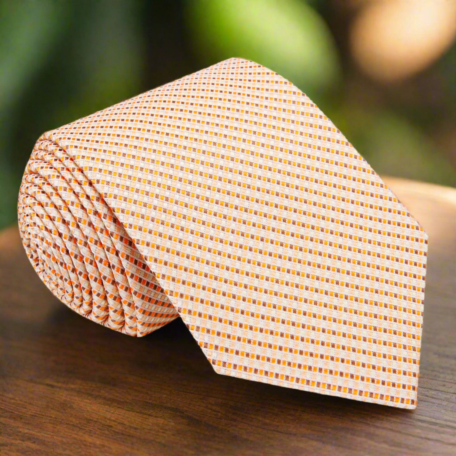 Khaki, Brown, Orange Geometric Metallic Perfection Tie