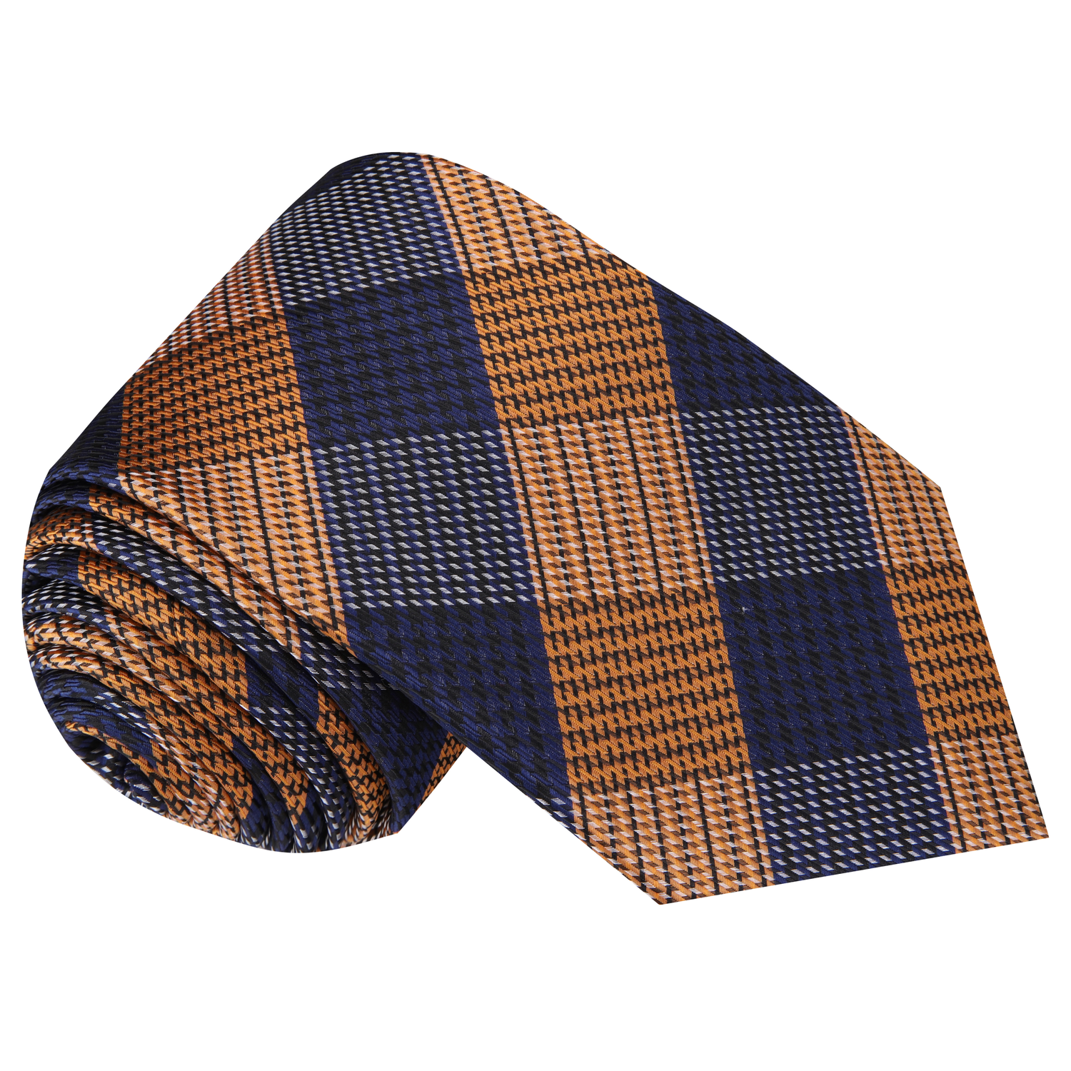 Orange, Black, Blue Plaid Silk Necktie  