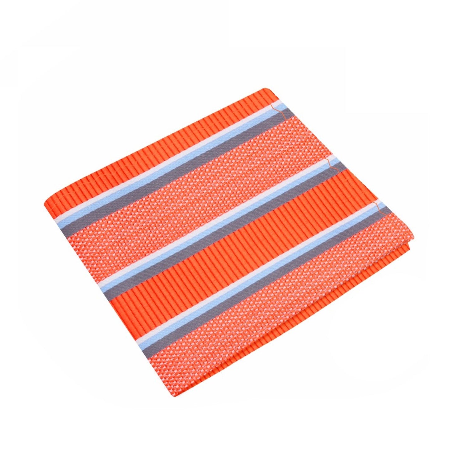 A Orange, Grey Stripe Pattern Silk Pocket Square