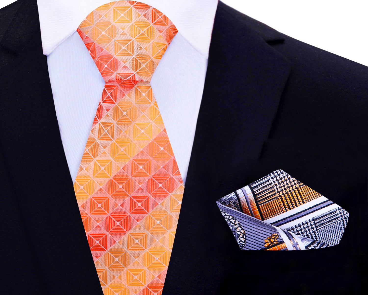 Shades of Orange Geometric Necktie and Accenting Square