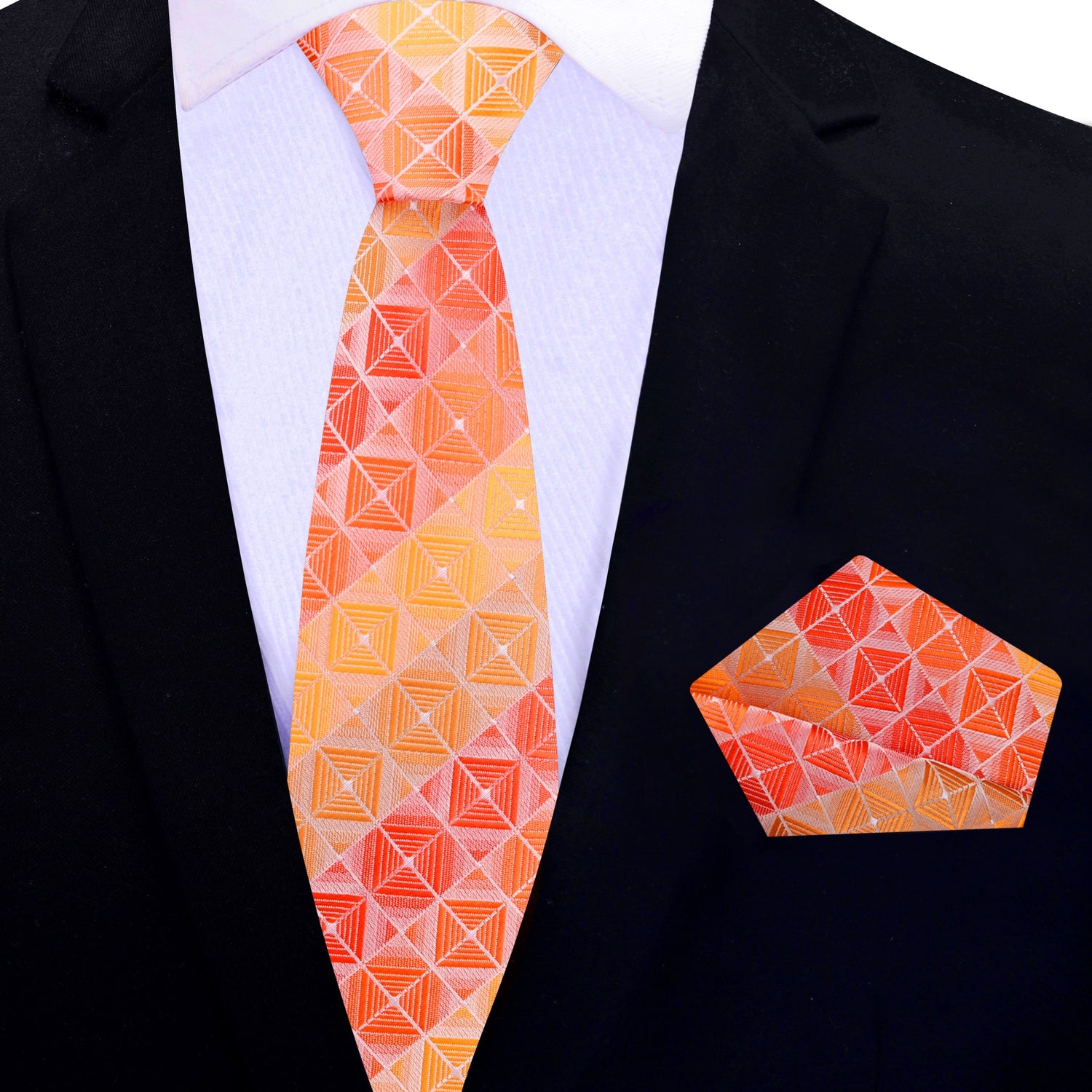Thin Tie: Shades of Orange Geometric Necktie and Matching Square