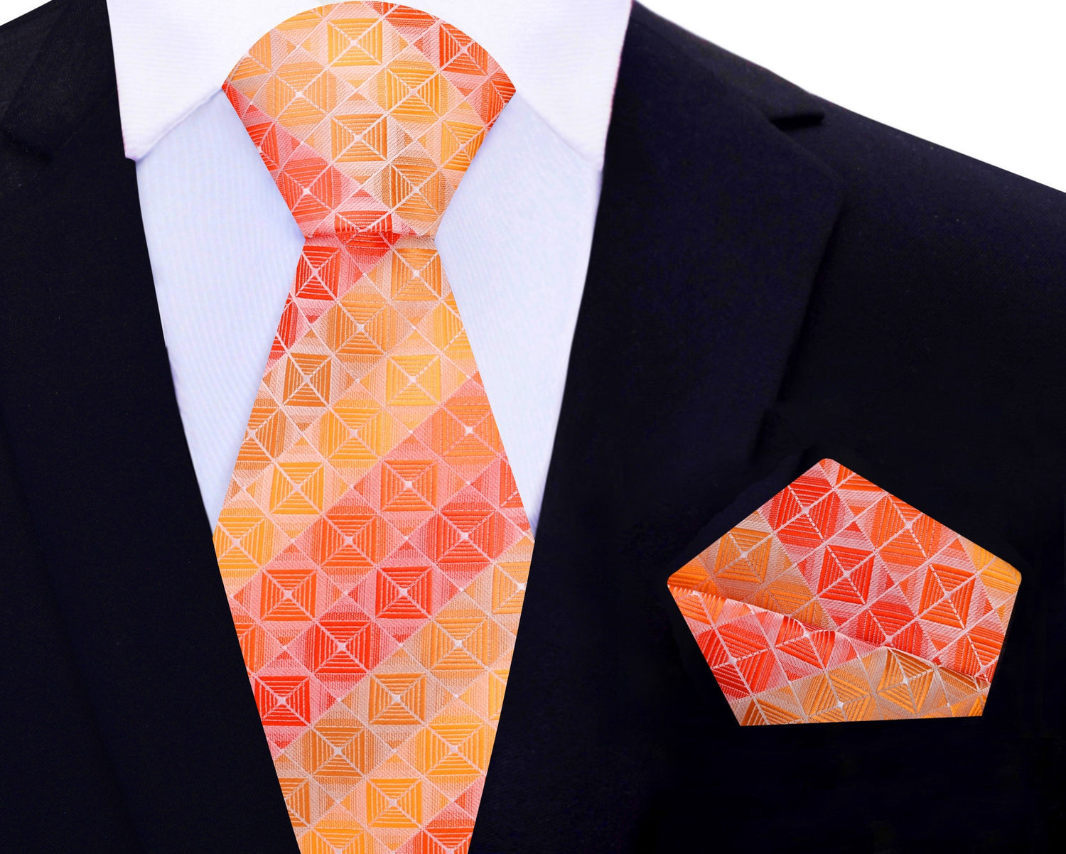 Shades of Orange Geometric Necktie and Matching Square