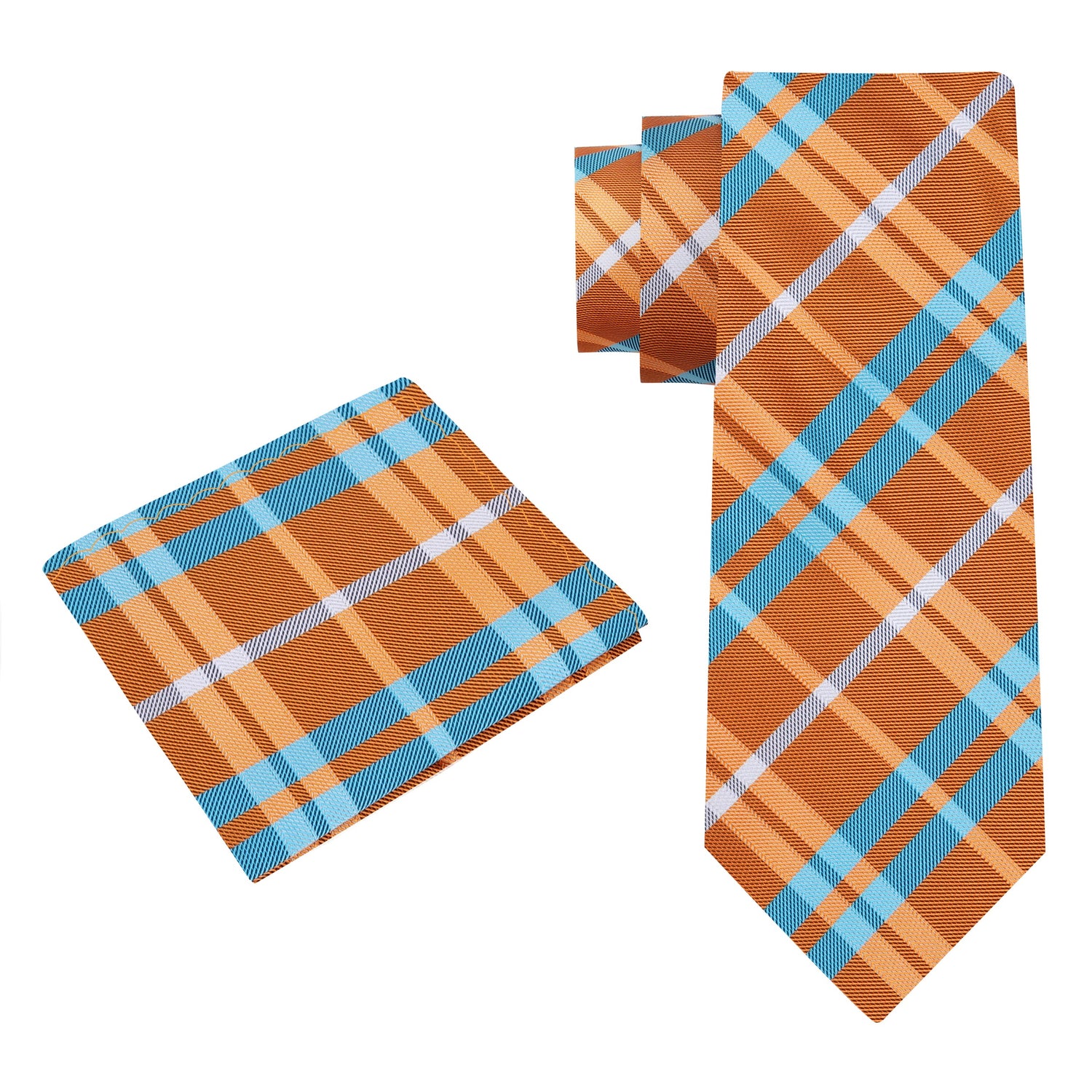 Alt View: Orange and Teal Plaid Tie and Square