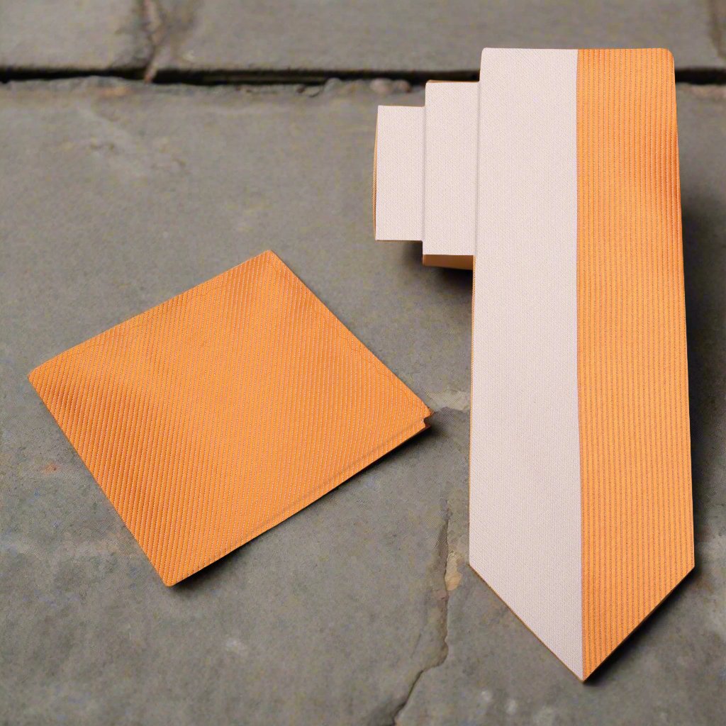 Alt View: Light Orange, Orange Stripe Silk Necktie and Pocket Square