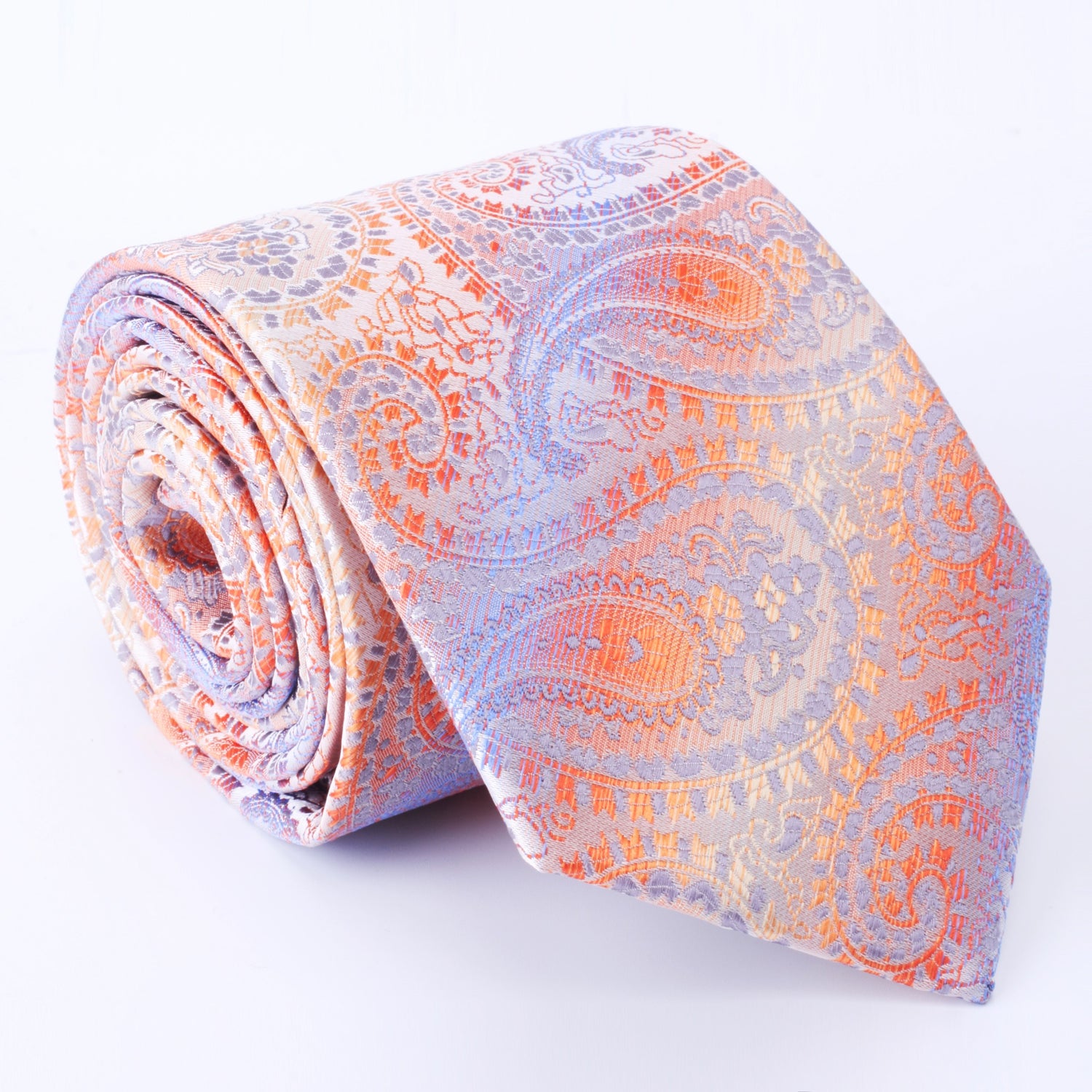 A Peach, Purple Paisley Pattern Necktie 