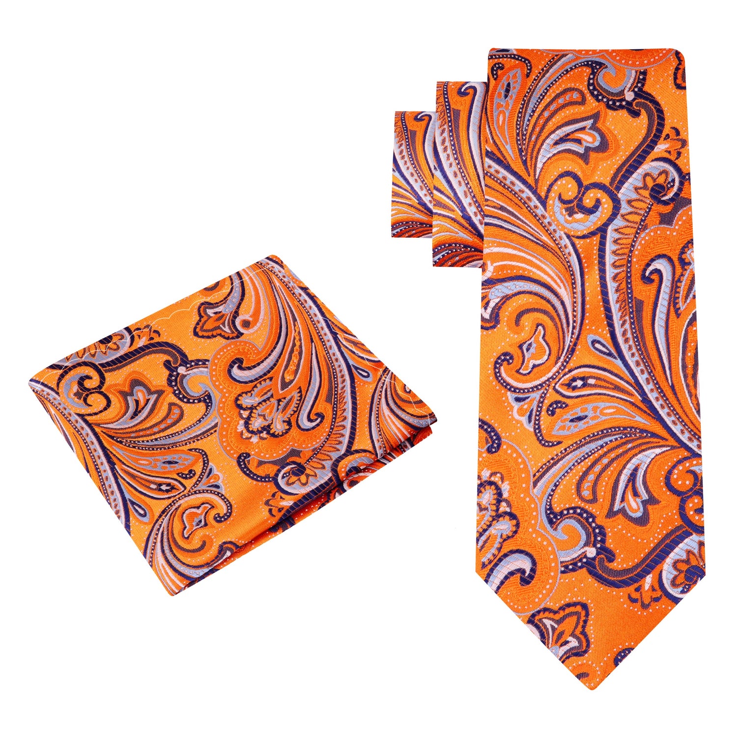 Orange, Purple and White Paisley Tie and Square View 2