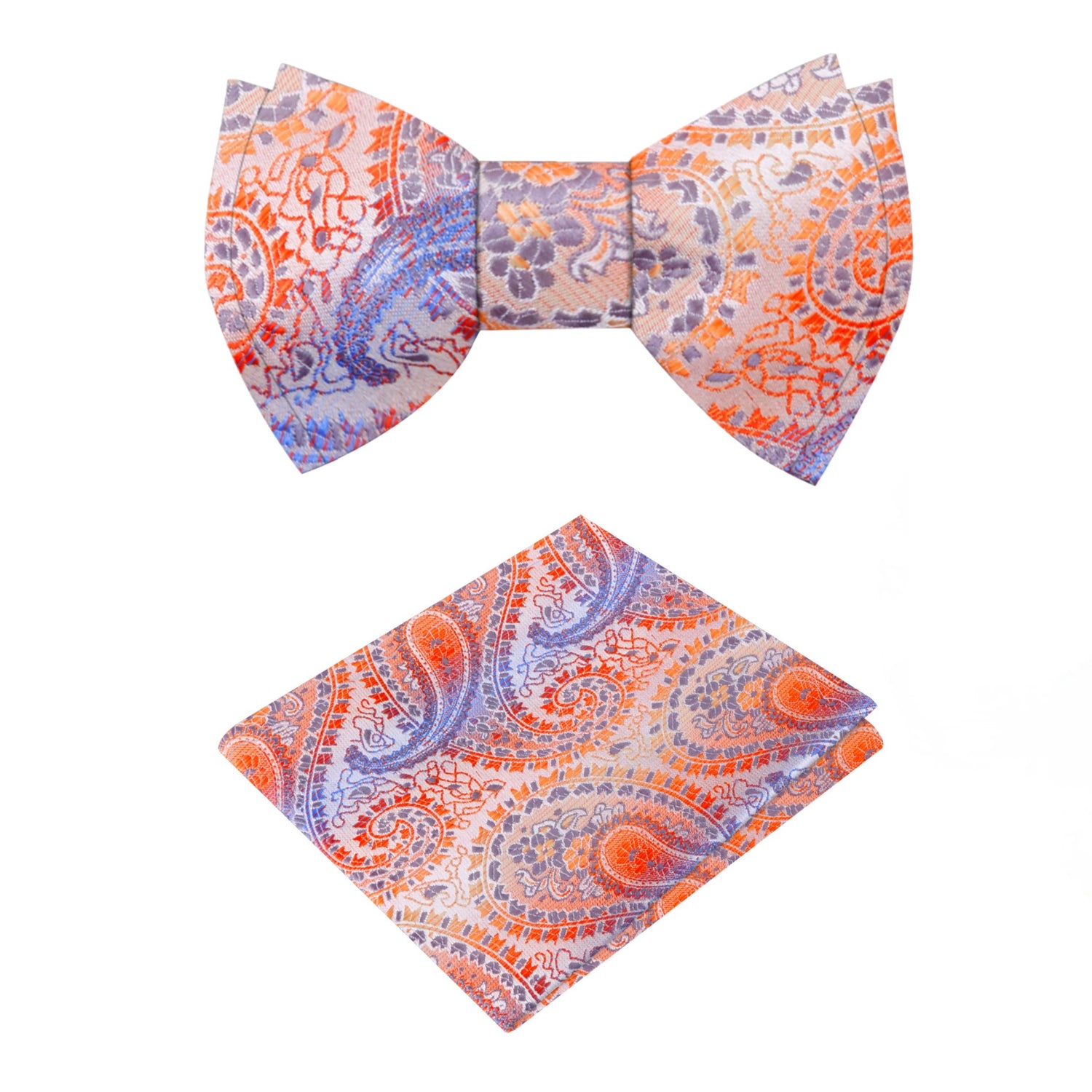Peach, Orange and Purple Paisley Bow Tie and Pocket Square