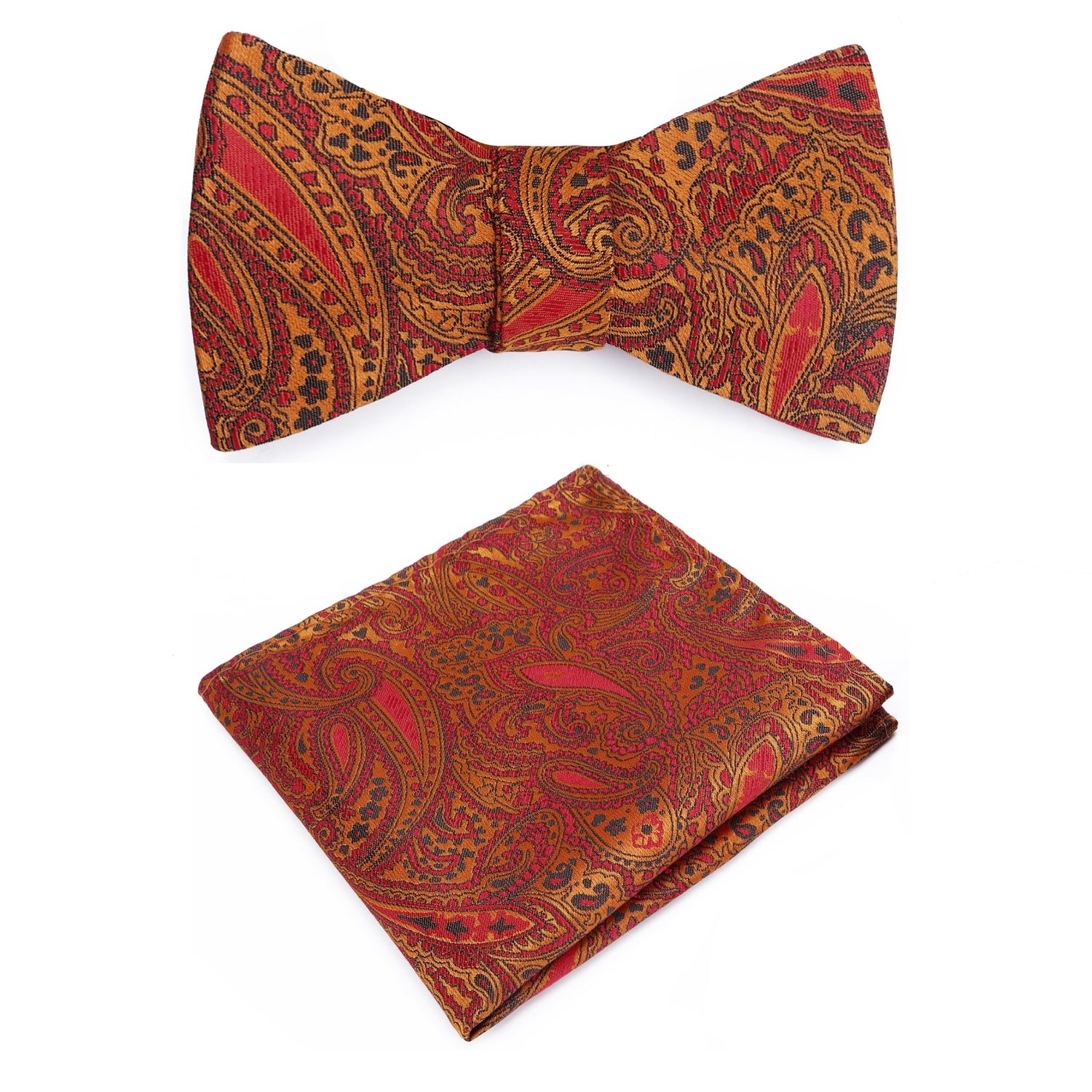 Copper, Orange Paisley Bow Tie and Pocket Square