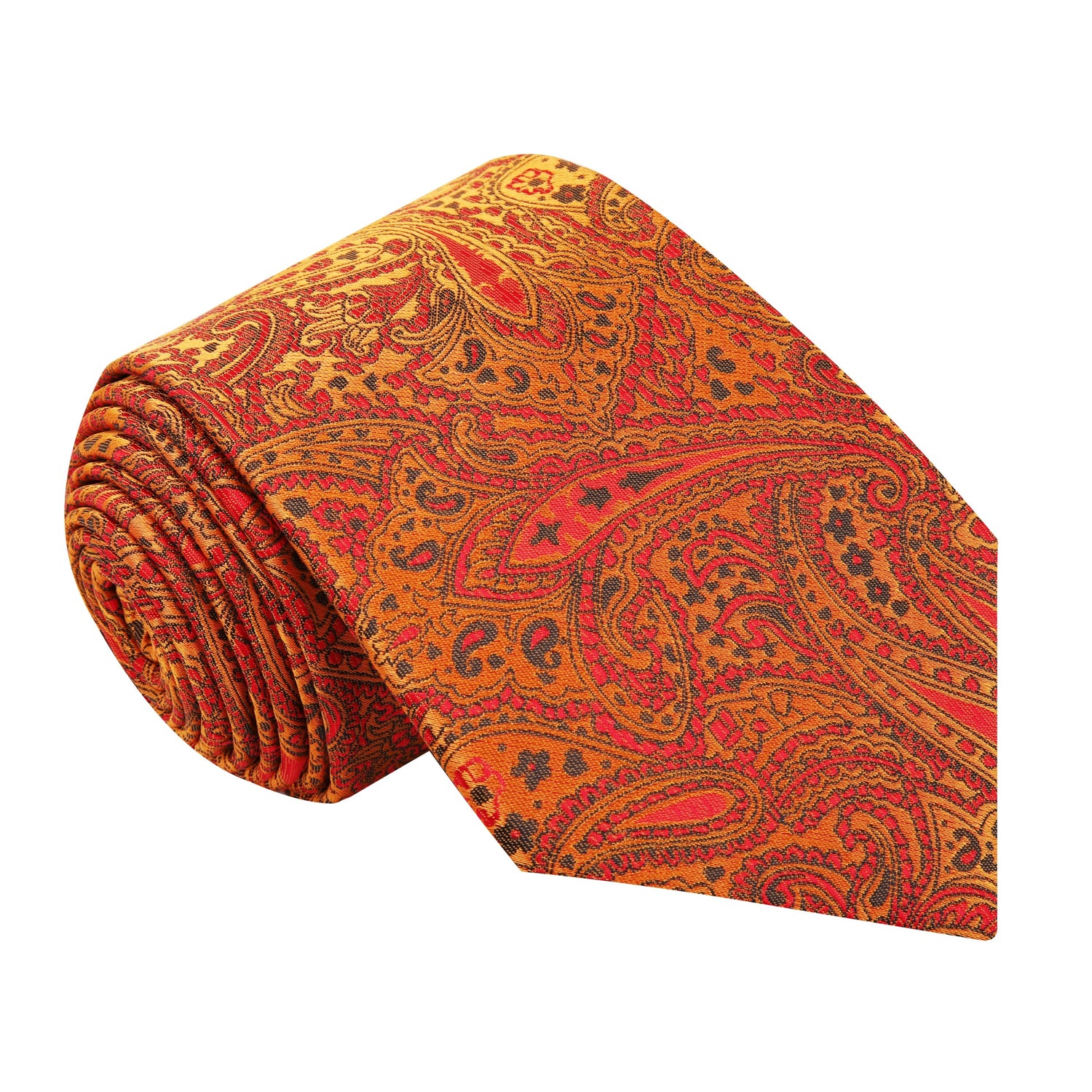 A Orange, Copper Paisley Pattern Silk Necktie 
