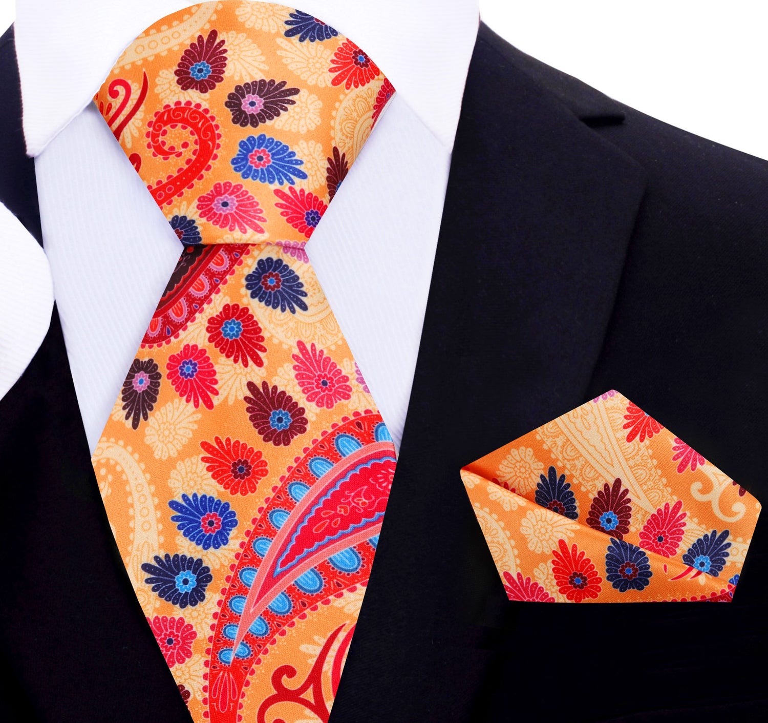 Orange and Red Paisley Tie and Square