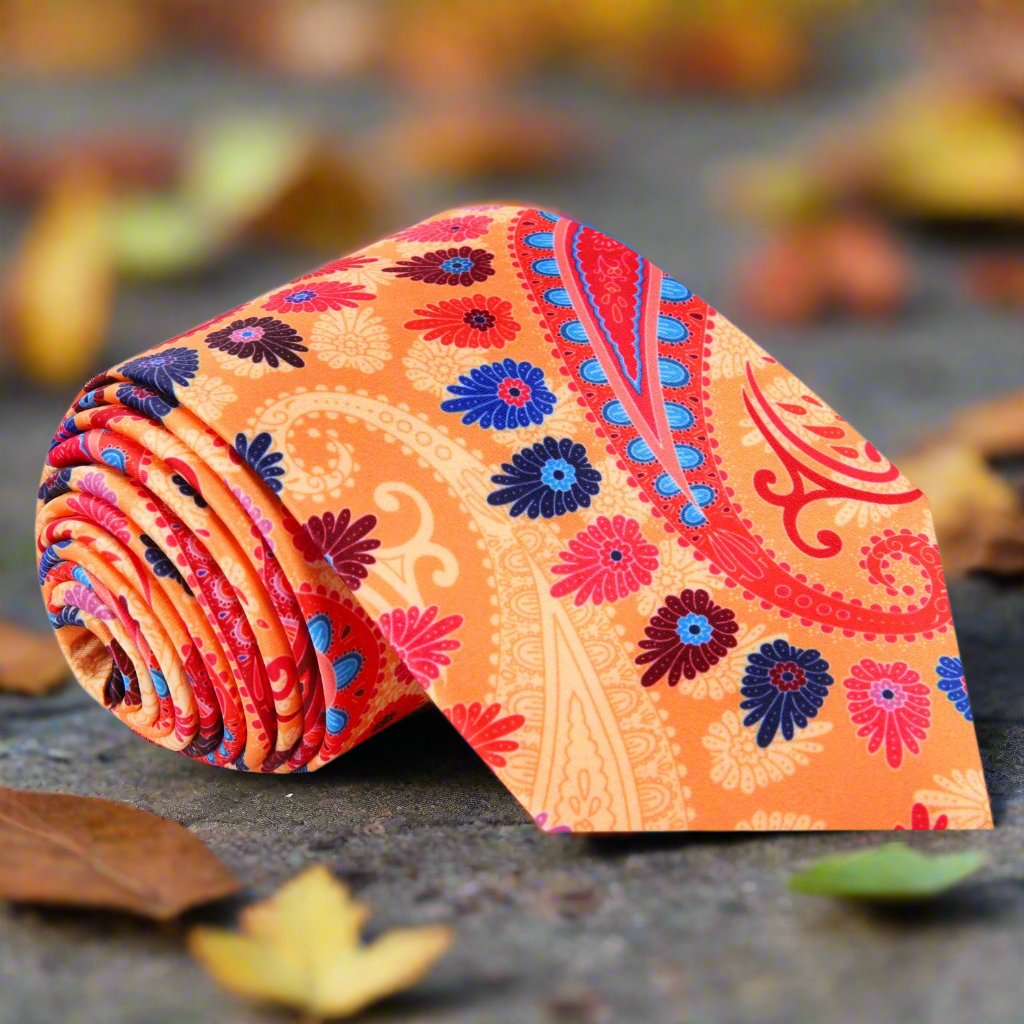 Orange and Red Paisley Tie