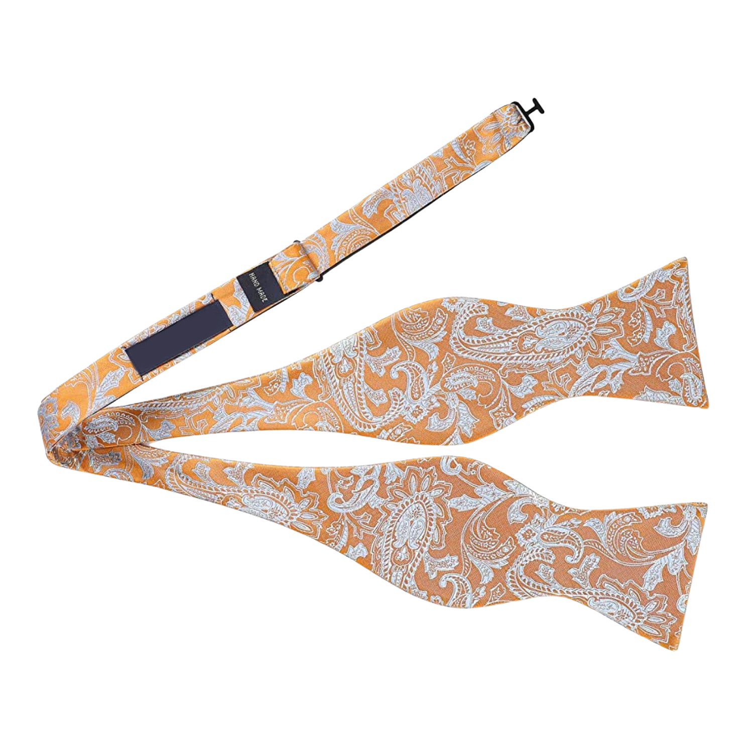 Orange & Silver Paisley Bow Tie Self Tie