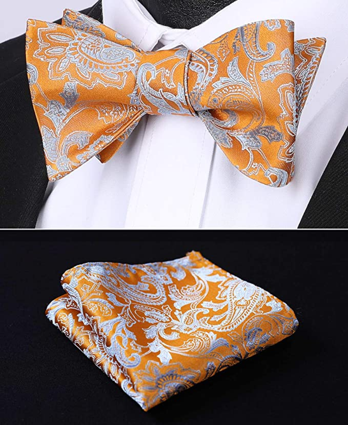 Orange & Silver Paisley Bow Tie and Square