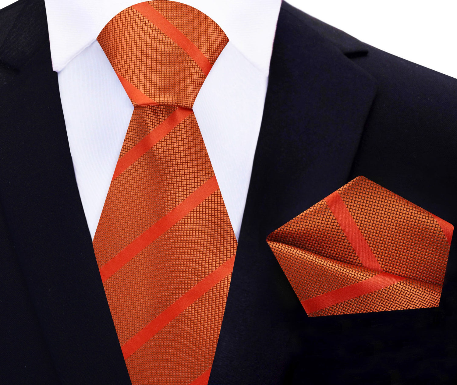 Main View: Pumpkin Orange Stripe Silk Necktie and Pocket Square