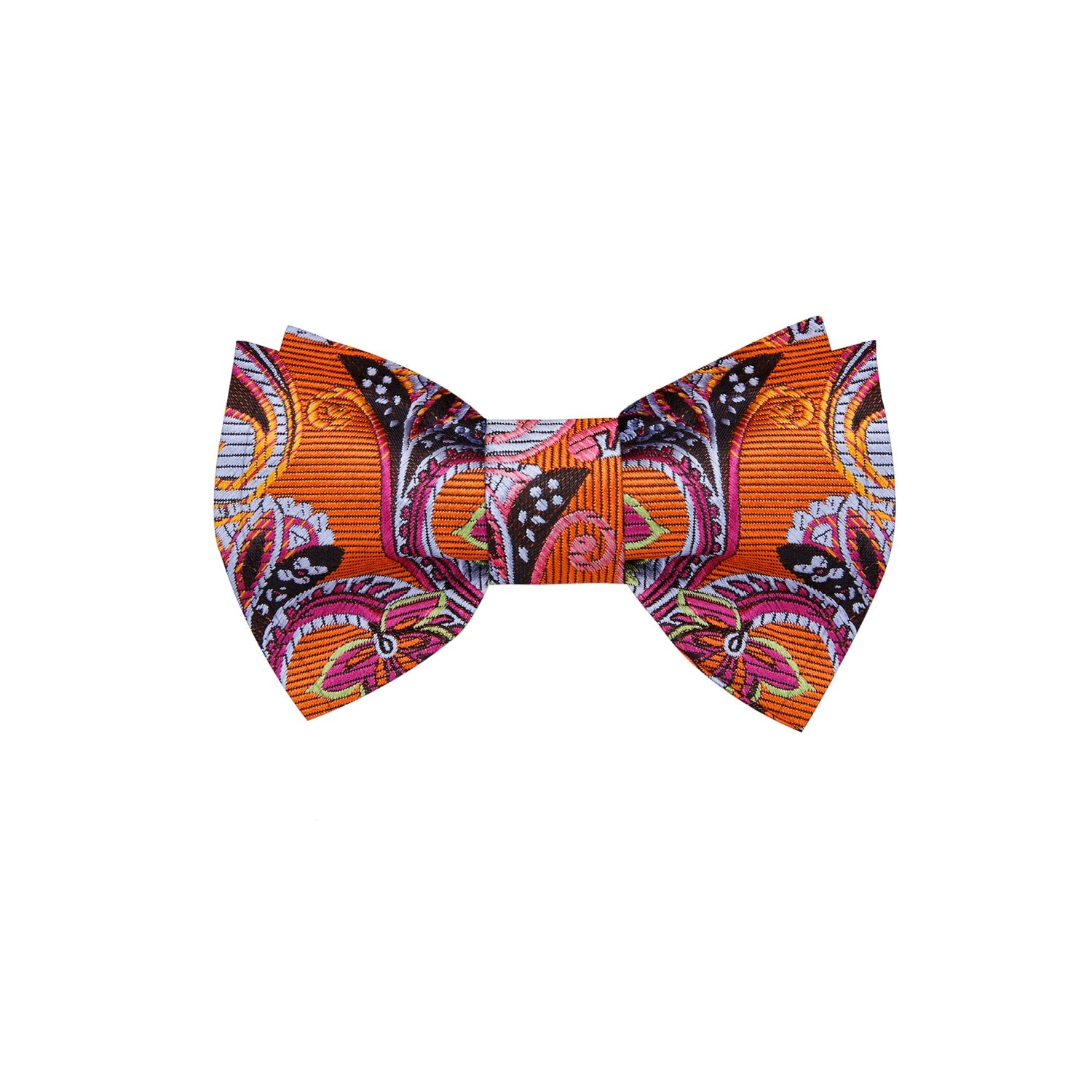 An Orange Intricate Floral with Paisley Pattern Silk Self Tie Bow Tie, 
