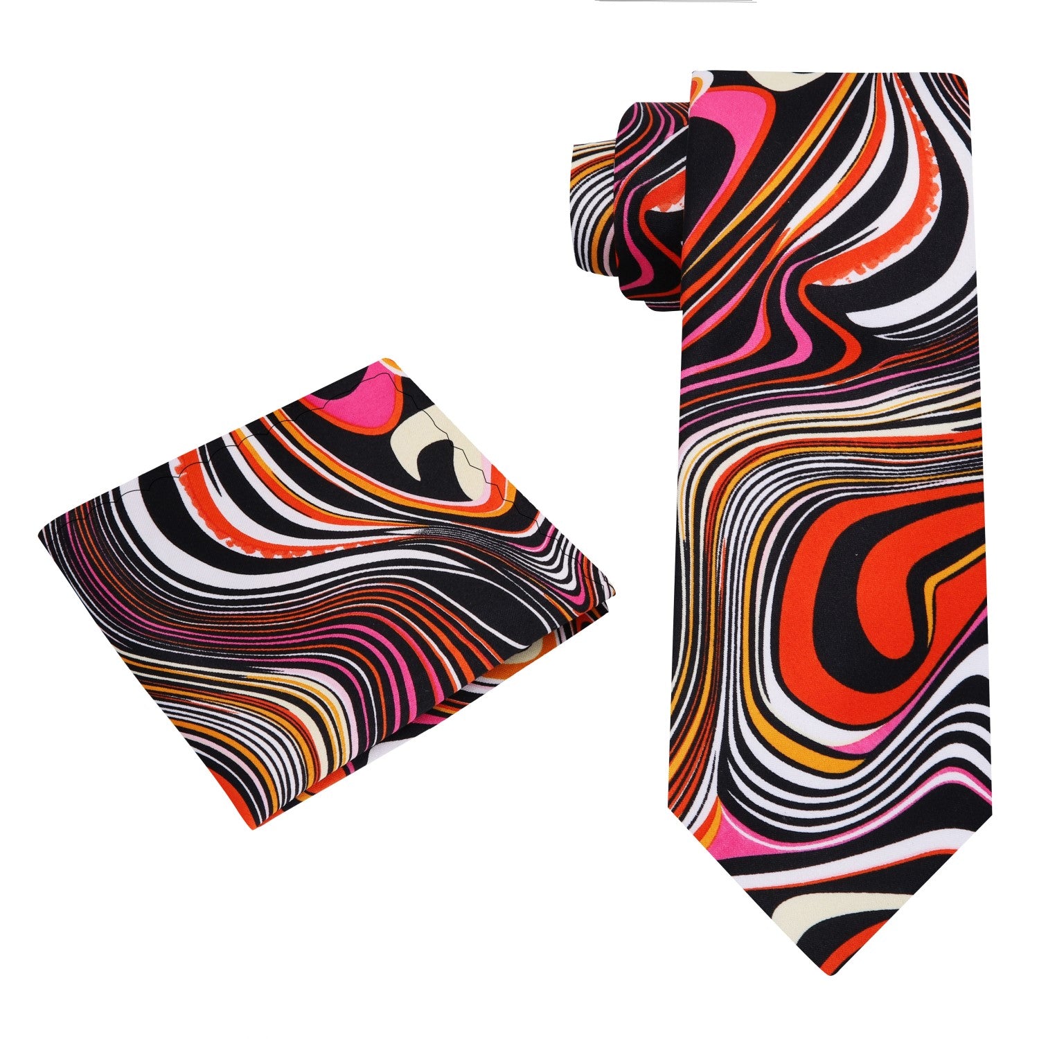Alt View: Black, Orange, Pink Abstract Tie and Pocket