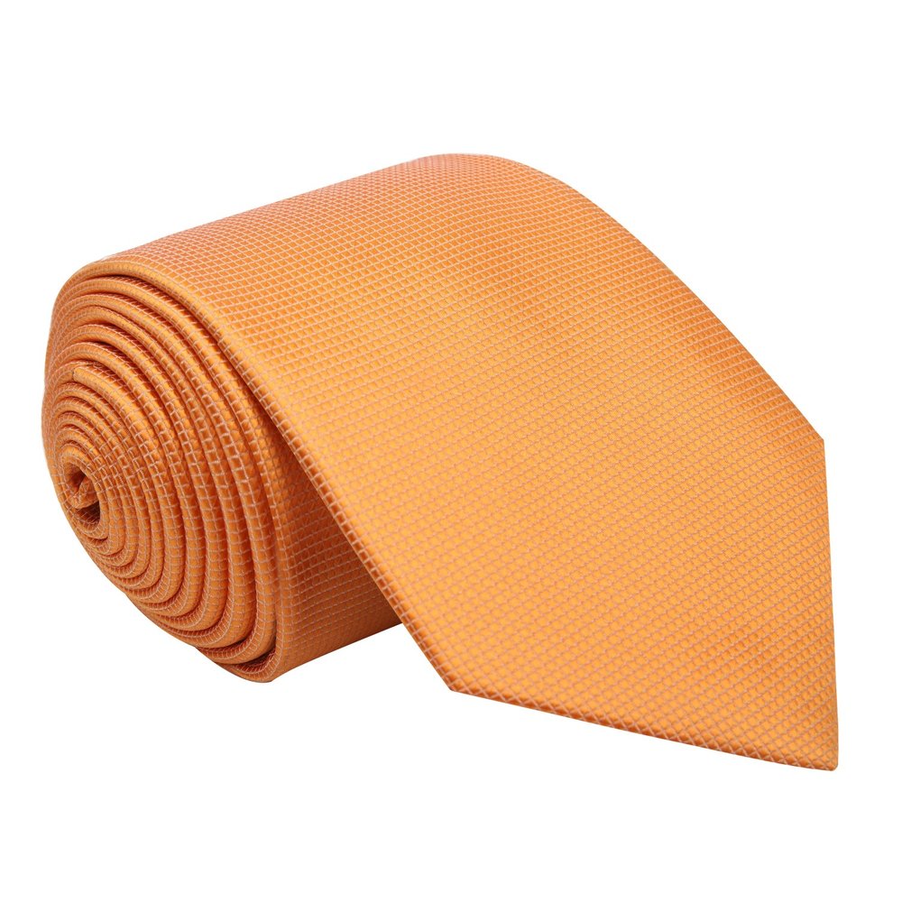 A Solid Orange With Check Texture Pattern Silk Necktie ||Orange
