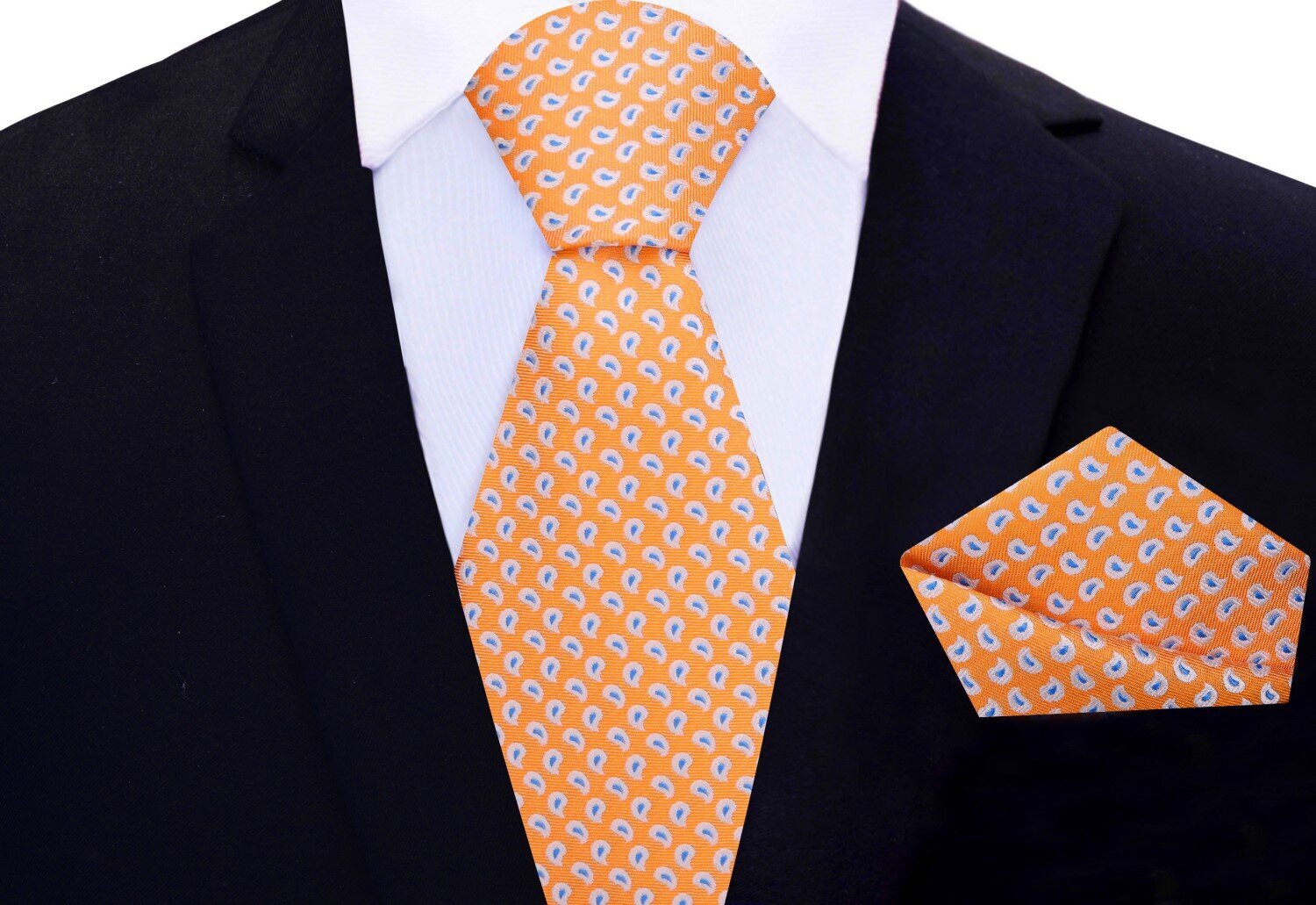 Main View: Orange, Light Blue Small Paisley Tie and Pocket Square