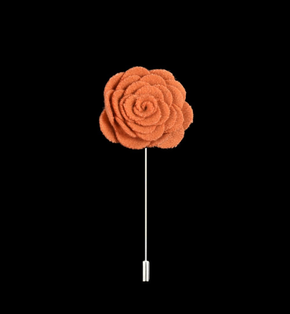 A Solid Orange Wide Petal Flower Shaped Lapel Pin||Orange
