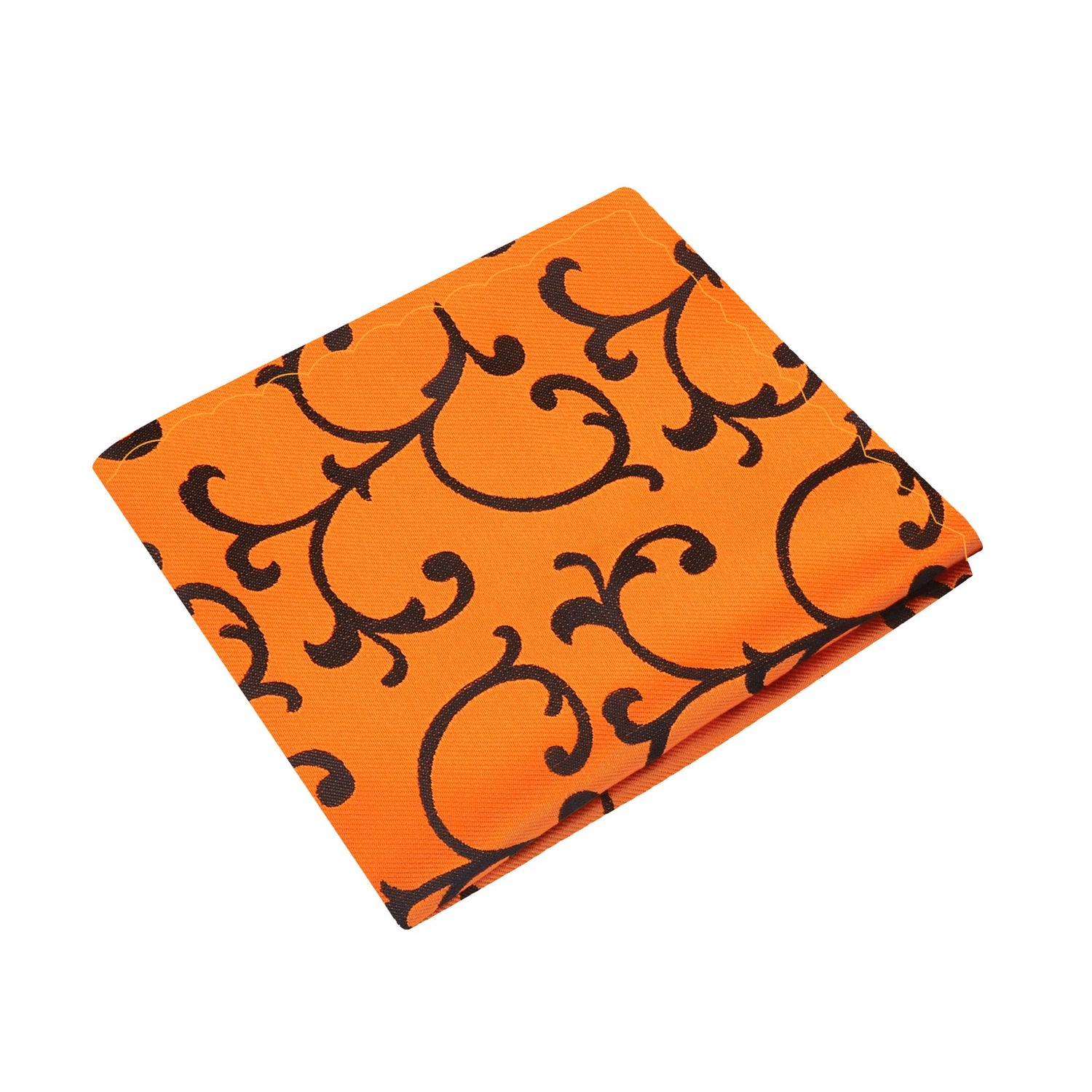 A Orange, Brown Vines Pattern Silk Pocket Square