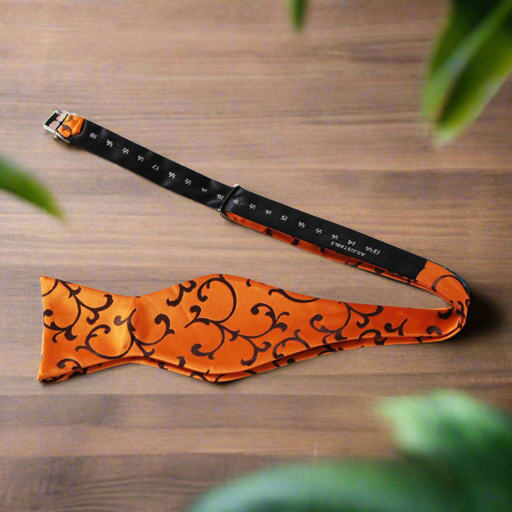 Orange, Brown Floral Bow Tie  