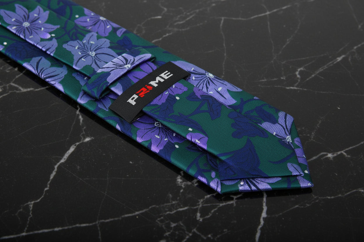 Hibiscus Floral Necktie | Blue Green Purple Tropical Men's Tie