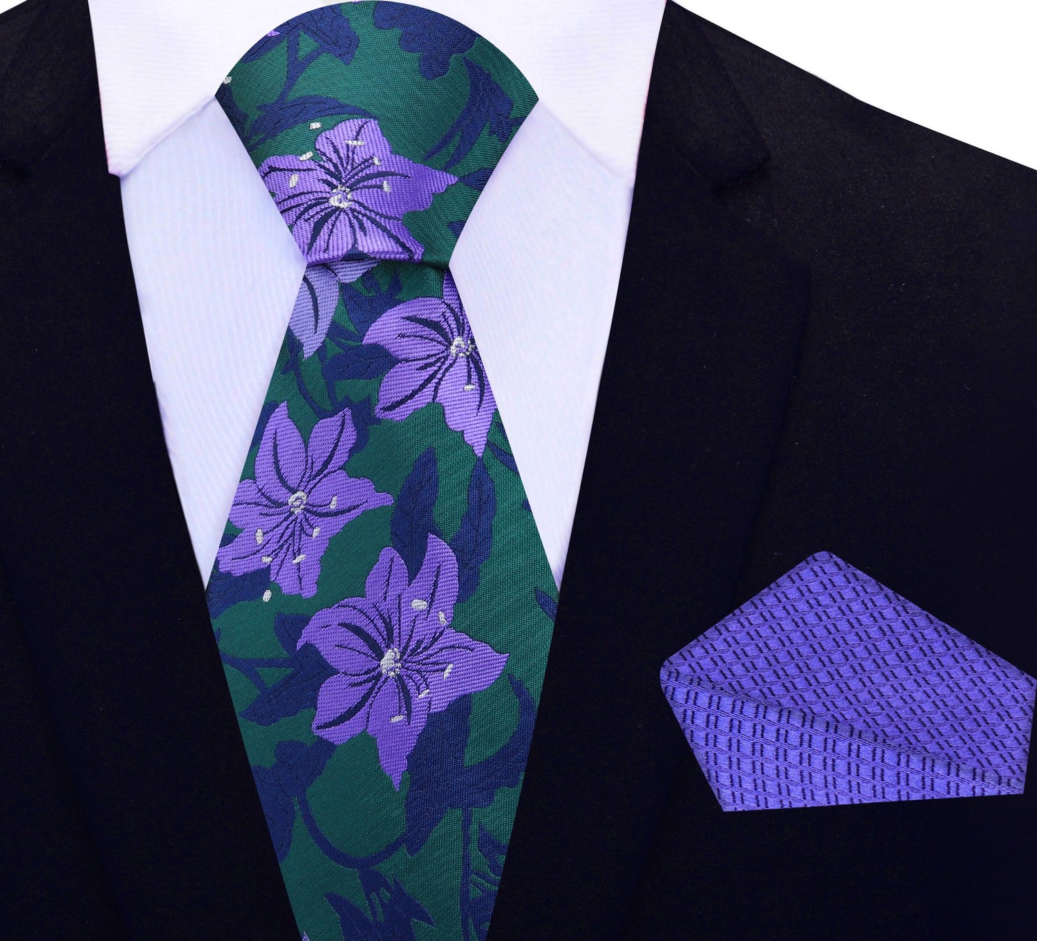 Green, Purple and Blue Floral Tie and Square