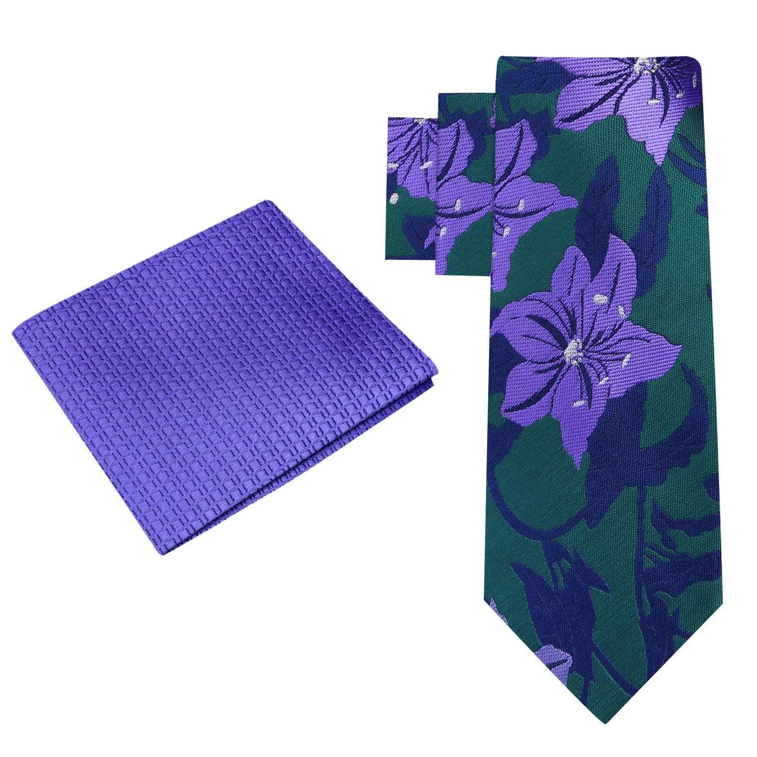 Alt View: Green, Purple and Blue Floral Tie and Square