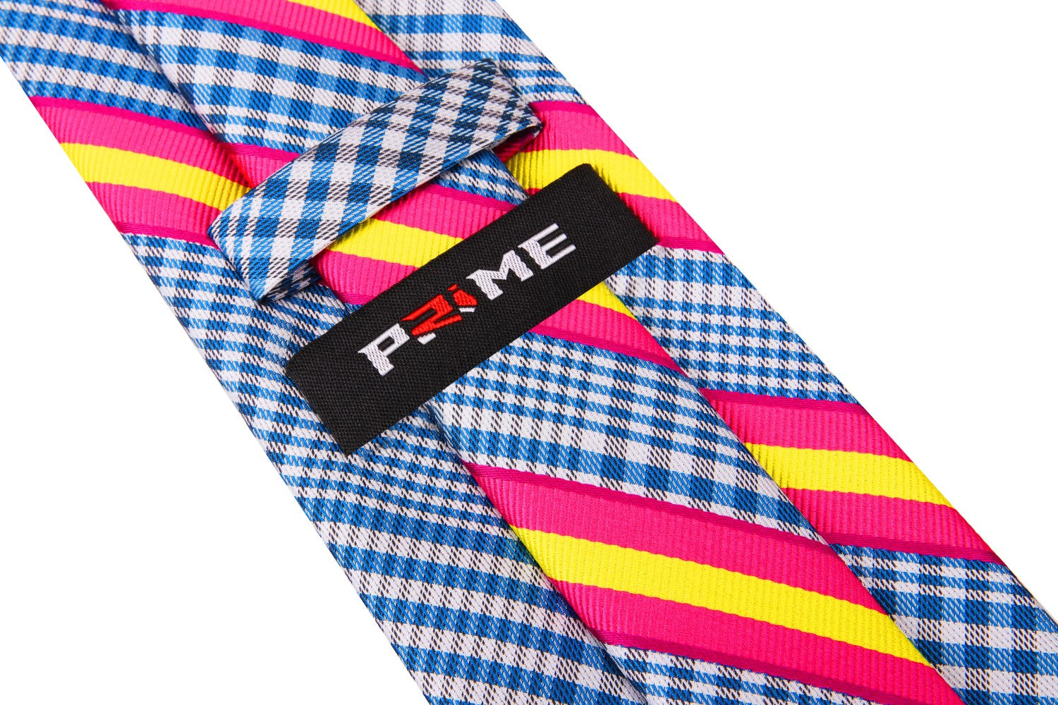 Blue Plaid with Pink and Yellow Stripe Silk Tie Keep