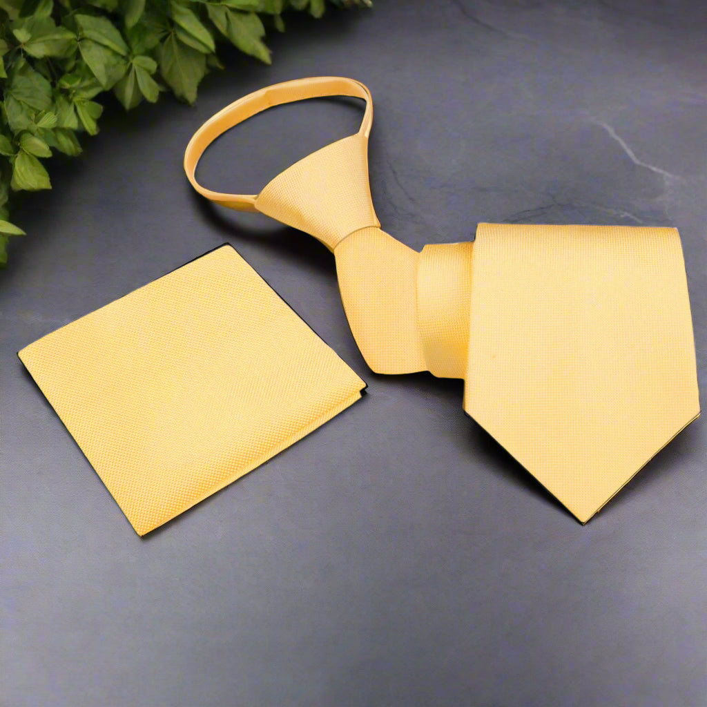 Solid Yellow with Check Texture Zip Tie and Pocket Square