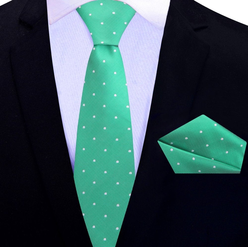 Green Polka Thin Tie and Square