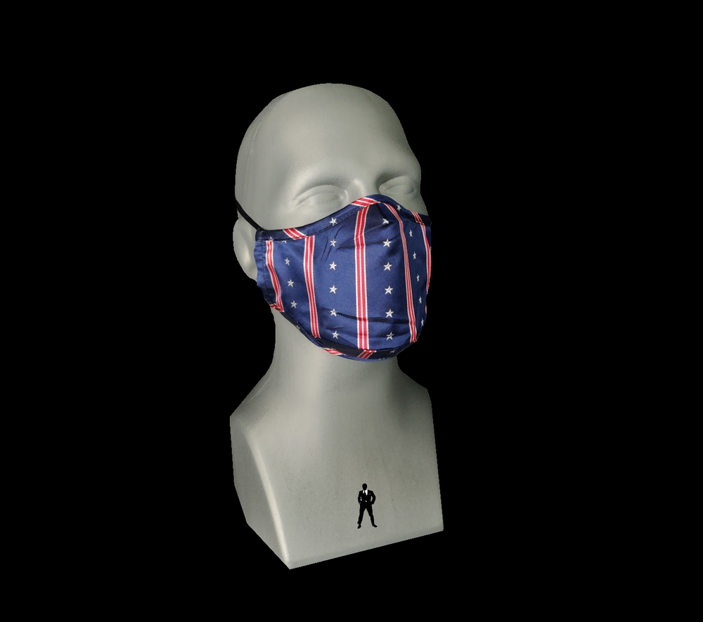 Mannequin with black background Red, White, Blue Stars and Stripes Face Mask