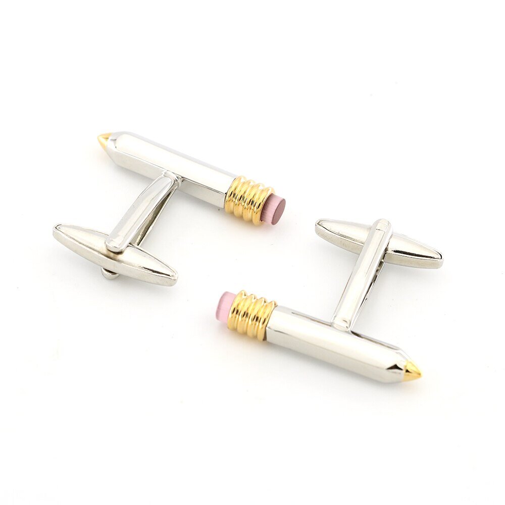 Chrome and Gold Colored Pencil Cuff-links