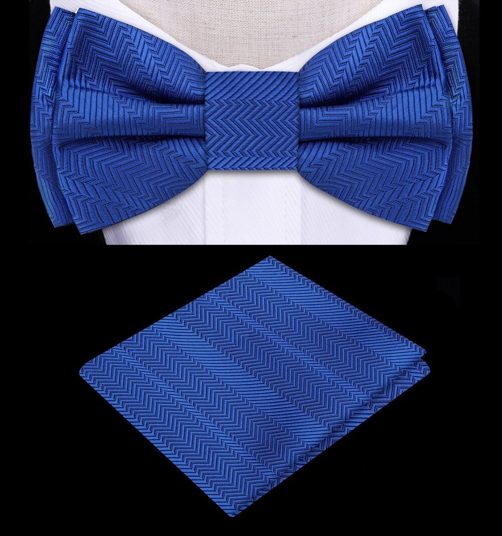 A Persian Blue Color Solid Pattern With Lined Texture Kids Bow Tie