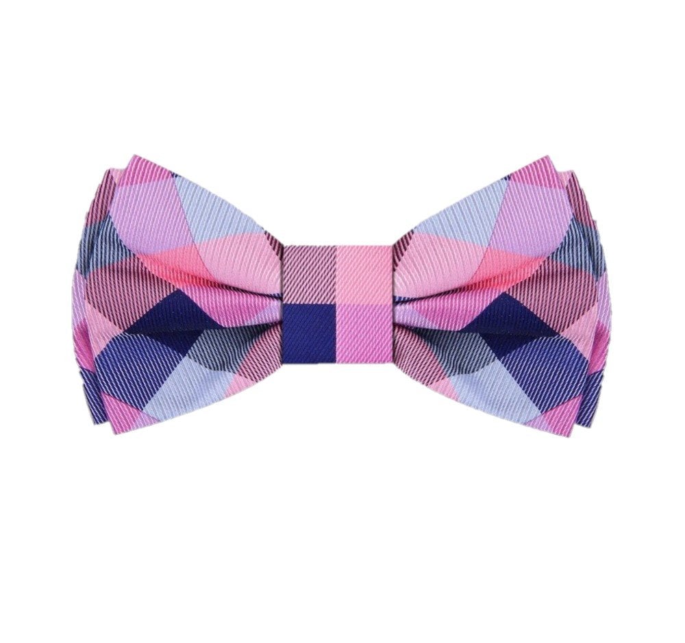 Pink, Blue Check Bow Tie
