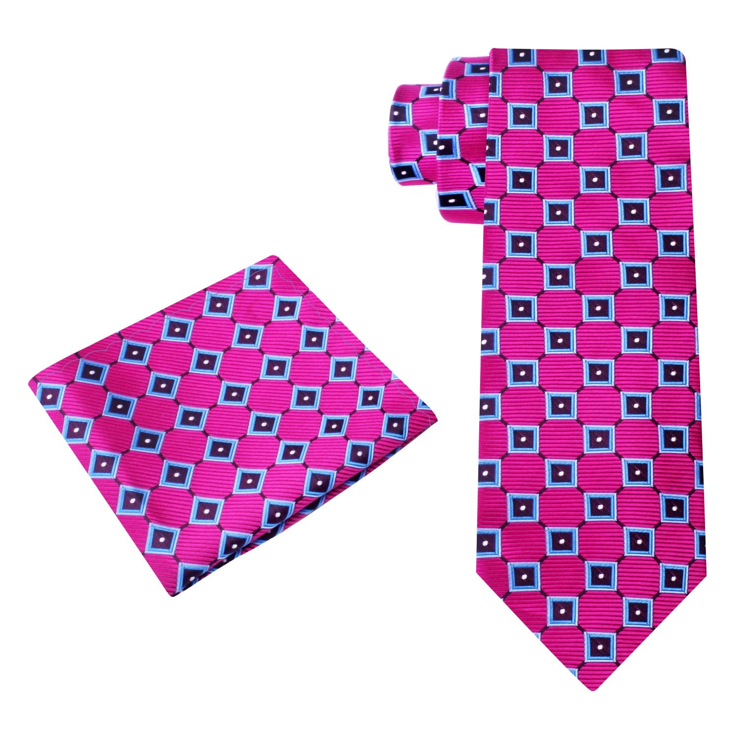 Alt View: Pink and Blue Check Tie and Pocket Square