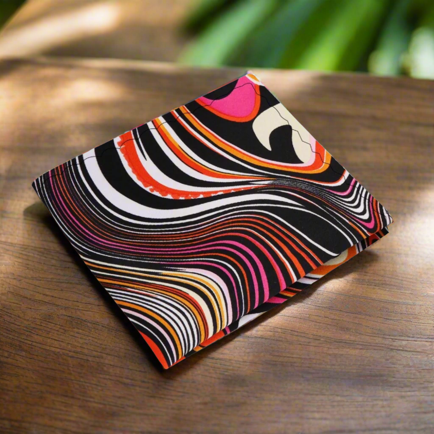 A Red, Orange, Black Color Abstract Swirl Pattern Silk Pocket Square|