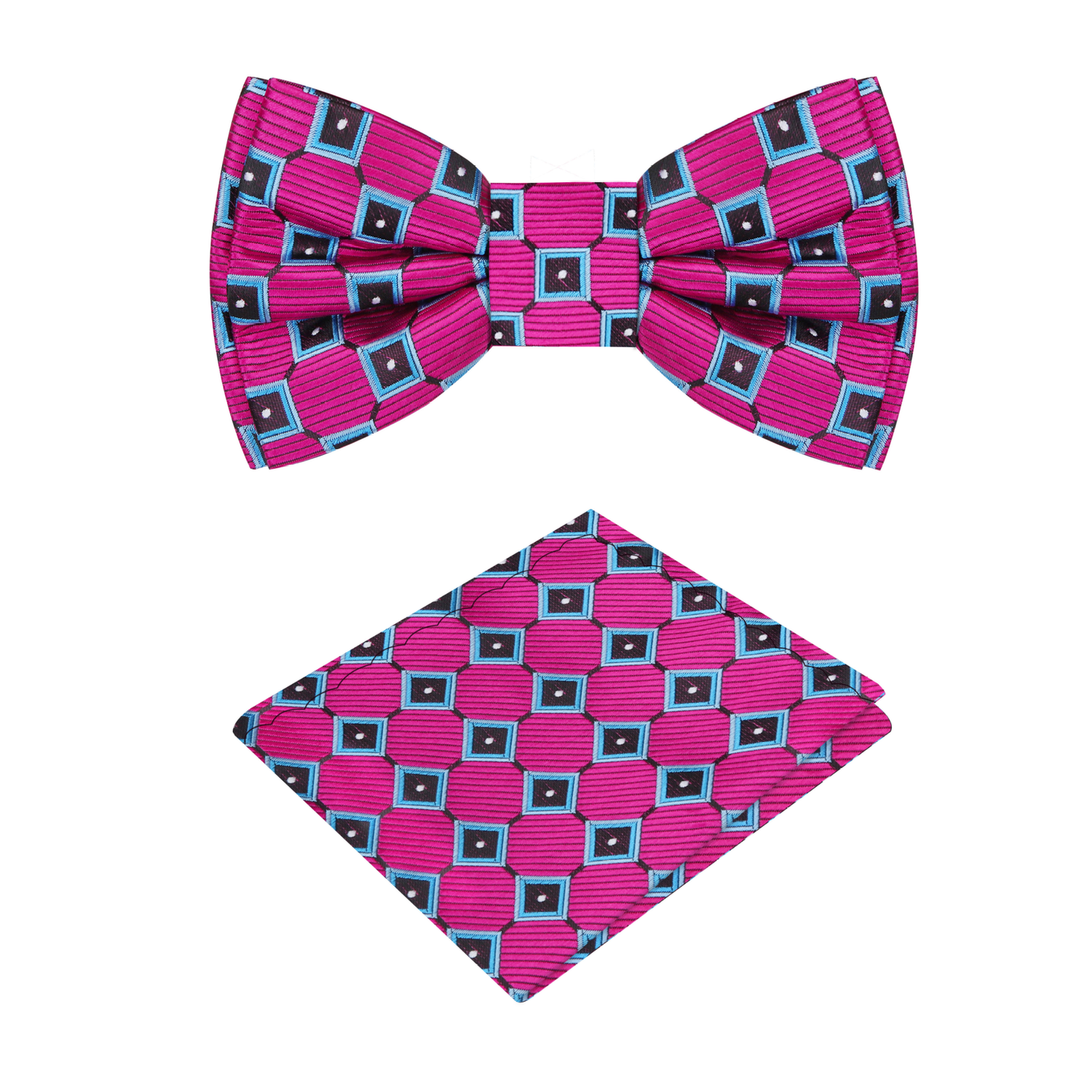 Pink Geometric Bow Tie and Pocket Square