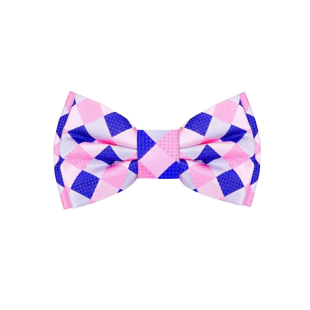 A Pink, Blue Geometric Pattern Silk Pre Tied Bow Tie 