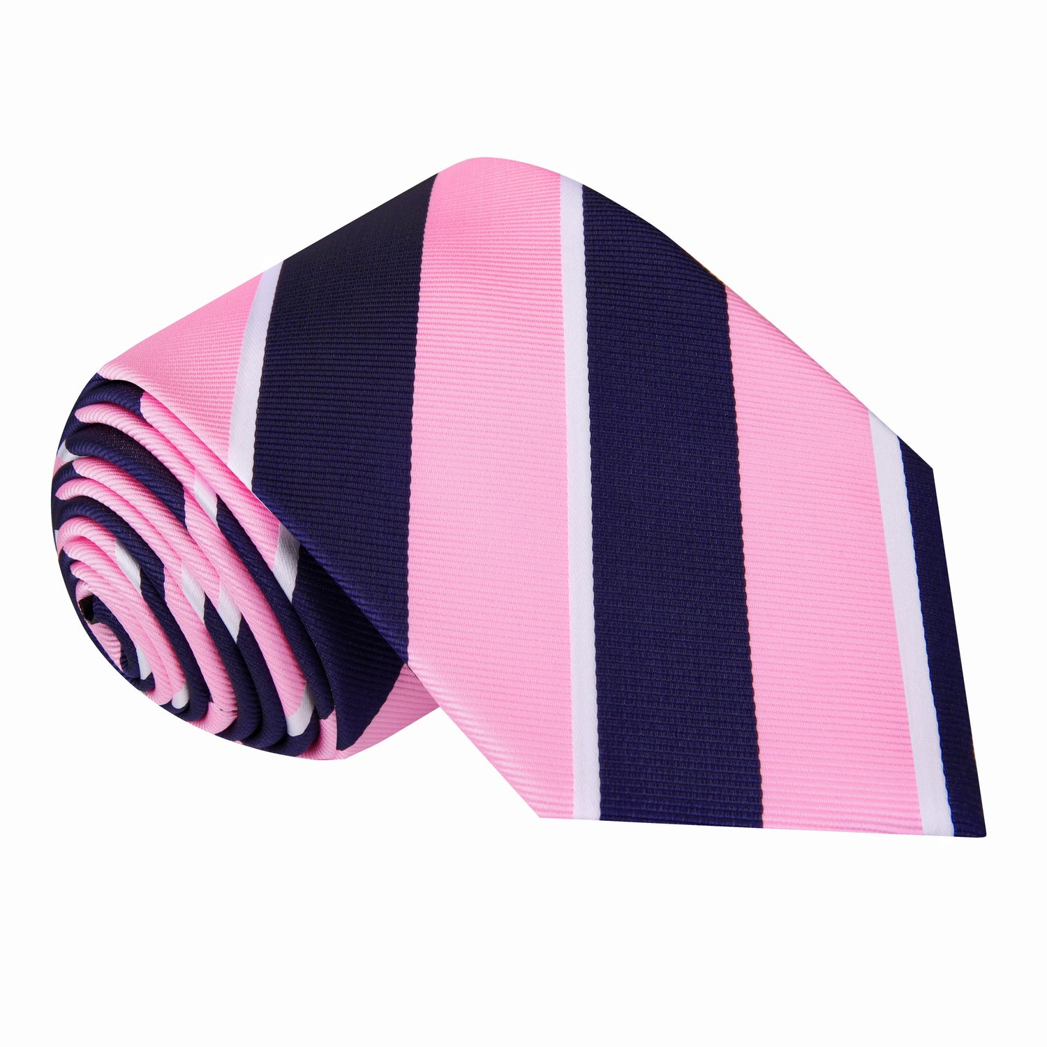 A Dark Blue, Pink, White Stripe Pattern Silk Necktie 