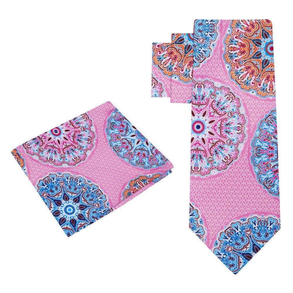 Self Tie Pink, Light Blue, Orange Abstract Tie and Pocket Square