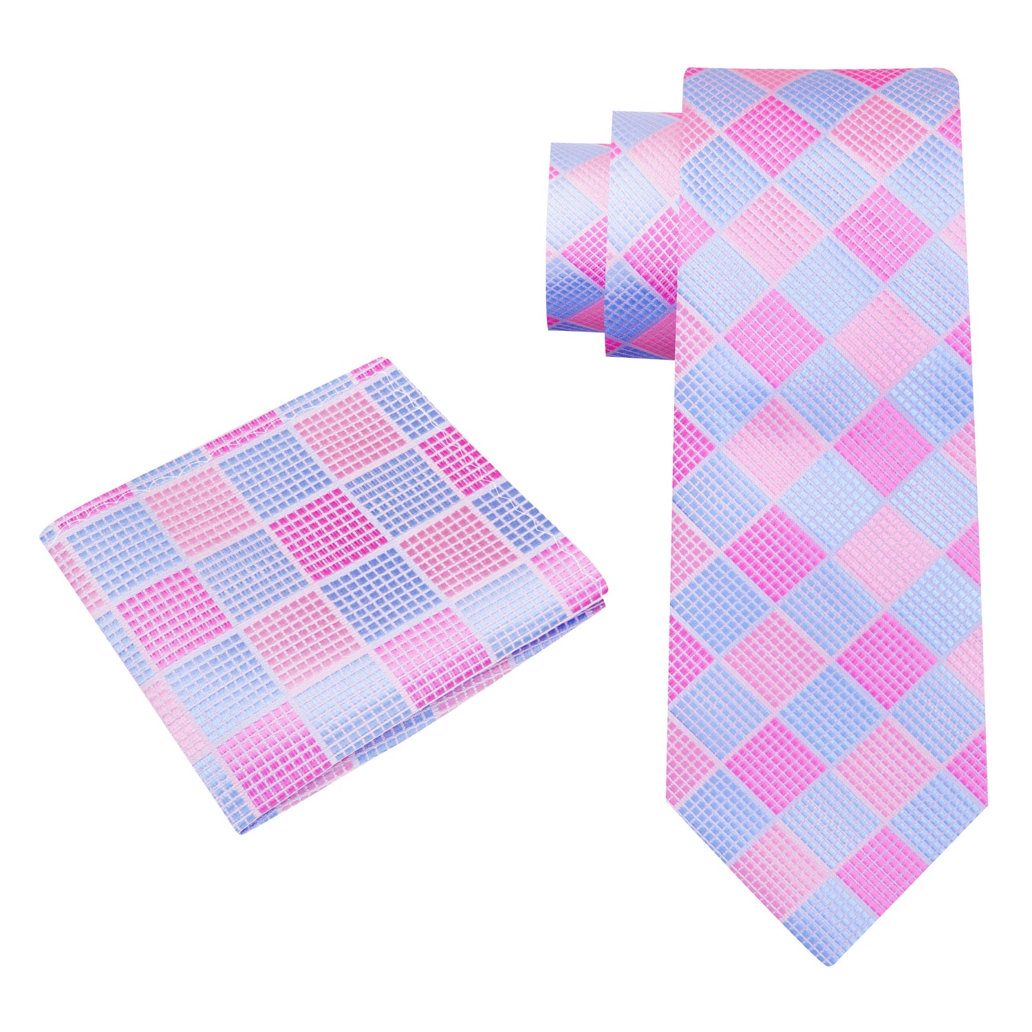 View 2: Light Pink, Light Blue Diamond Tie and Pocket Square