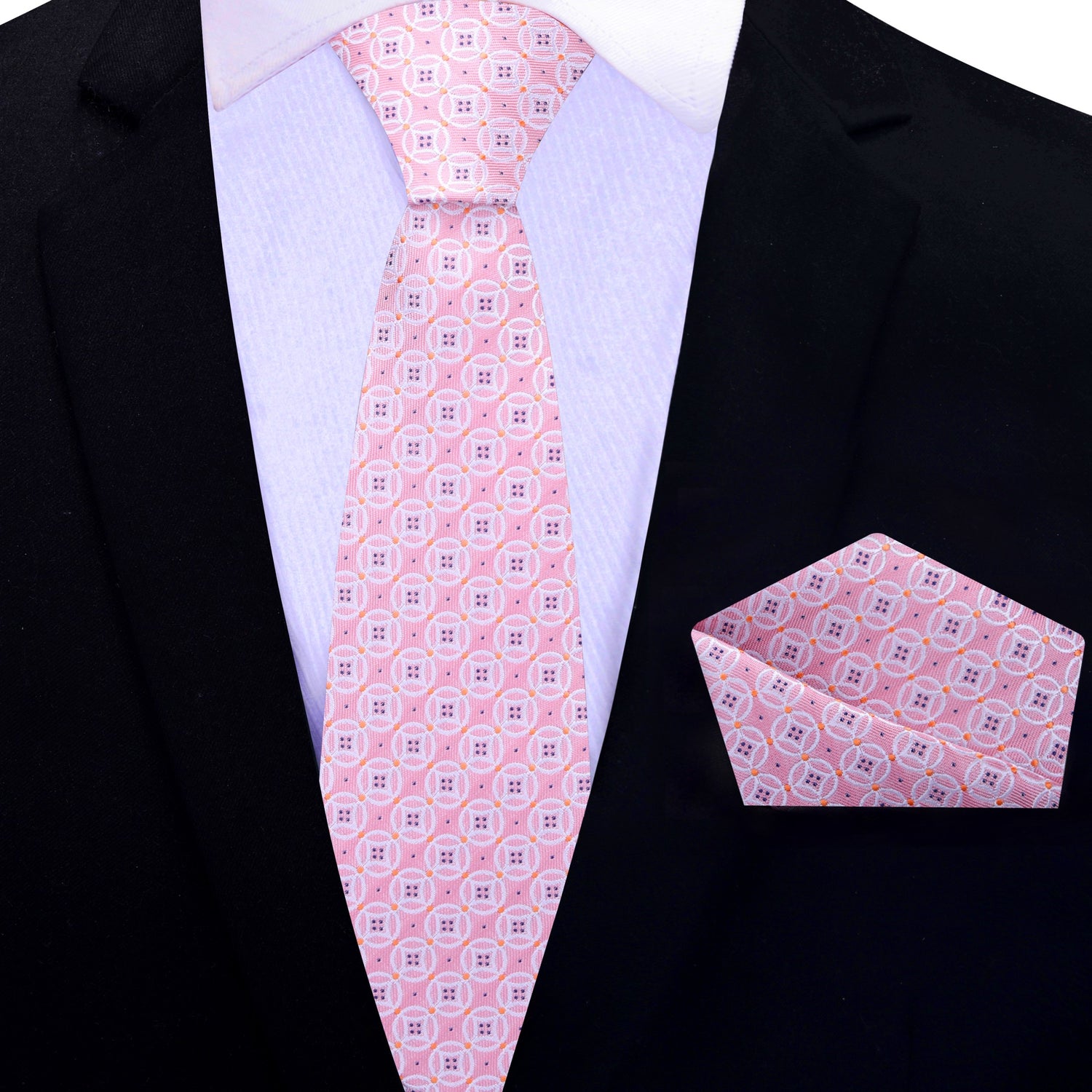 Pink, Orange Geometric Thin Tie and Square