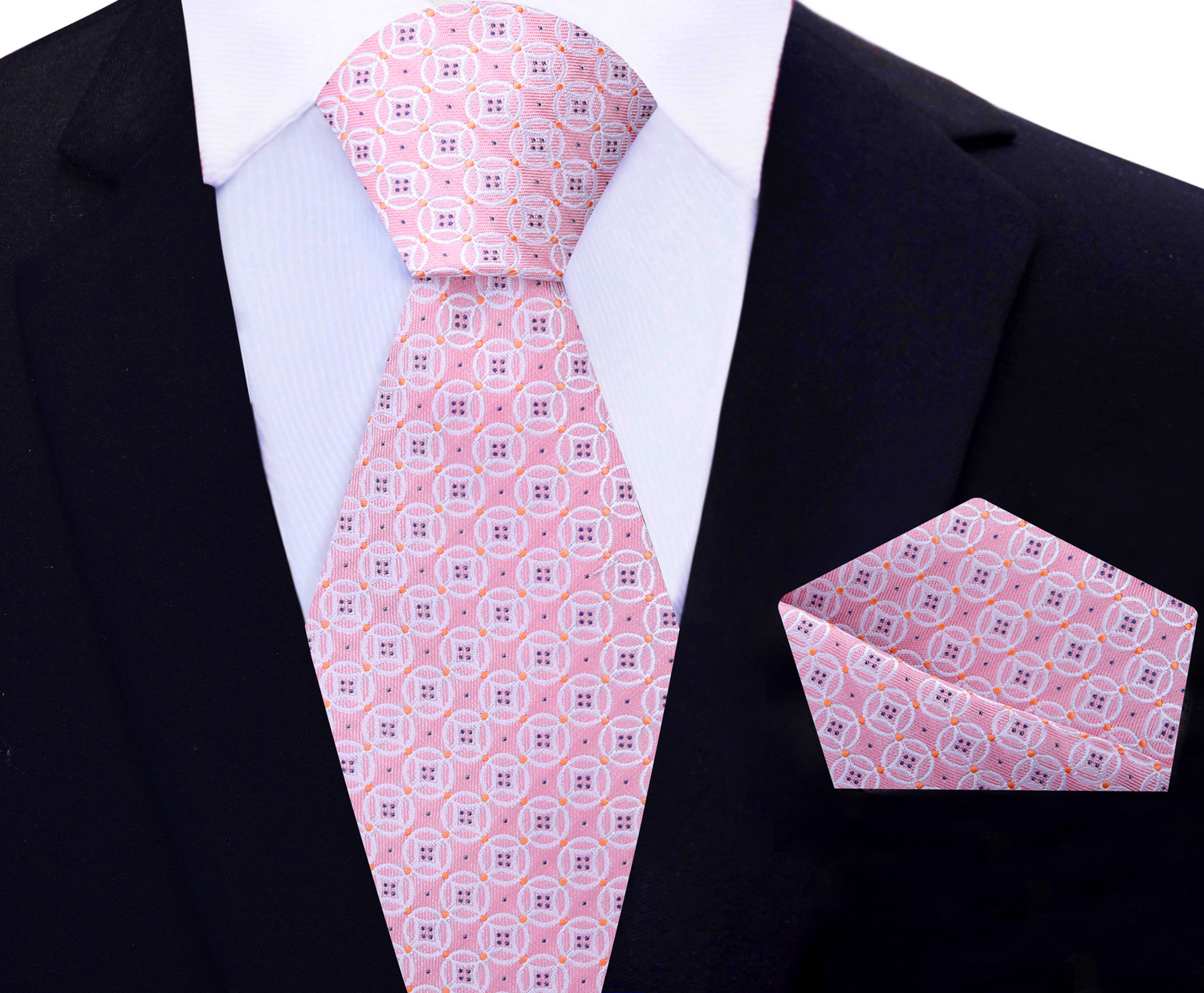 View 3: Pink, Orange Geometric Tie and Square